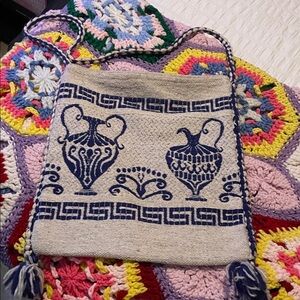 Blue and Cream Woven Shoulder Bag